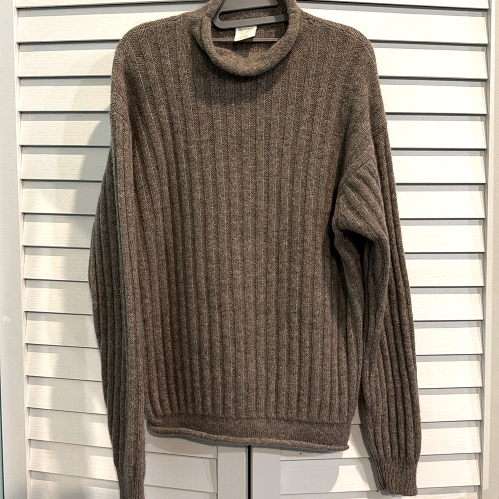 Vintage Old Navy Shetland Wool 90s 2000s Ribbed Knit Rolled Collar Sweater Gray